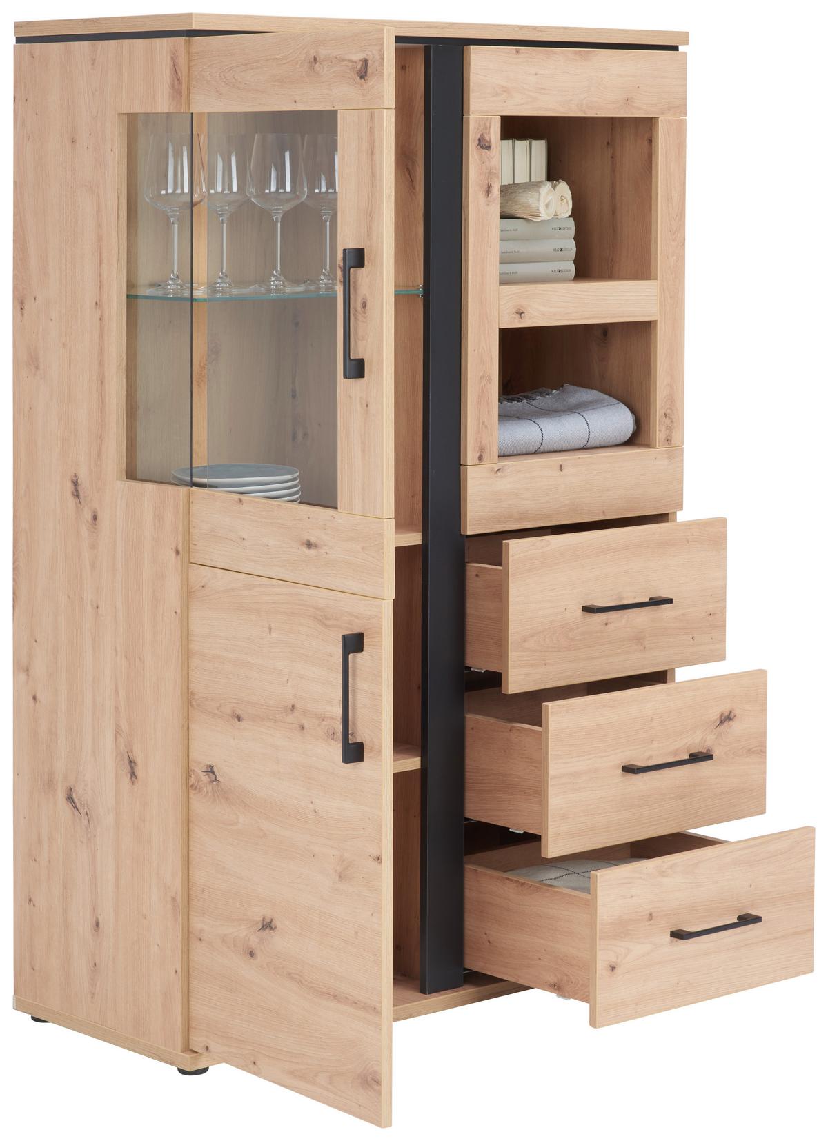 VITRÍNA NATURE - čierna/farba duba, Konventionell, kov/kompozitné drevo (95/144,3/42cm)