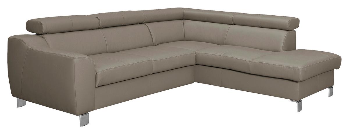 Ecksofa Aspen Taupe S: 245 cm - Taupe/Chromfarben, Design, Leder/Textil (245/208cm) - Livetastic