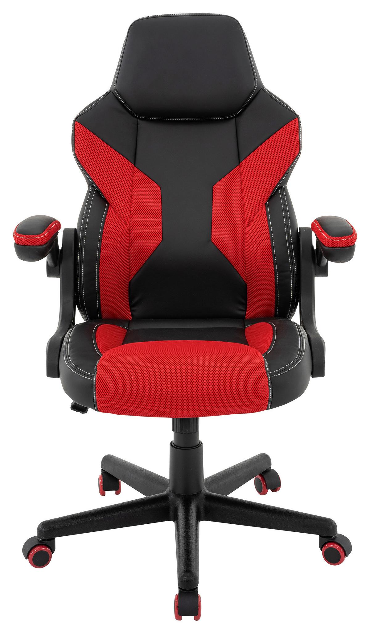 Chefsessel Meli Mit Gaslift Lederlook Schwarz, B: 62 Cm - Rot/Schwarz, MODERN, Kunststoff/Textil (62/105-117/66cm)