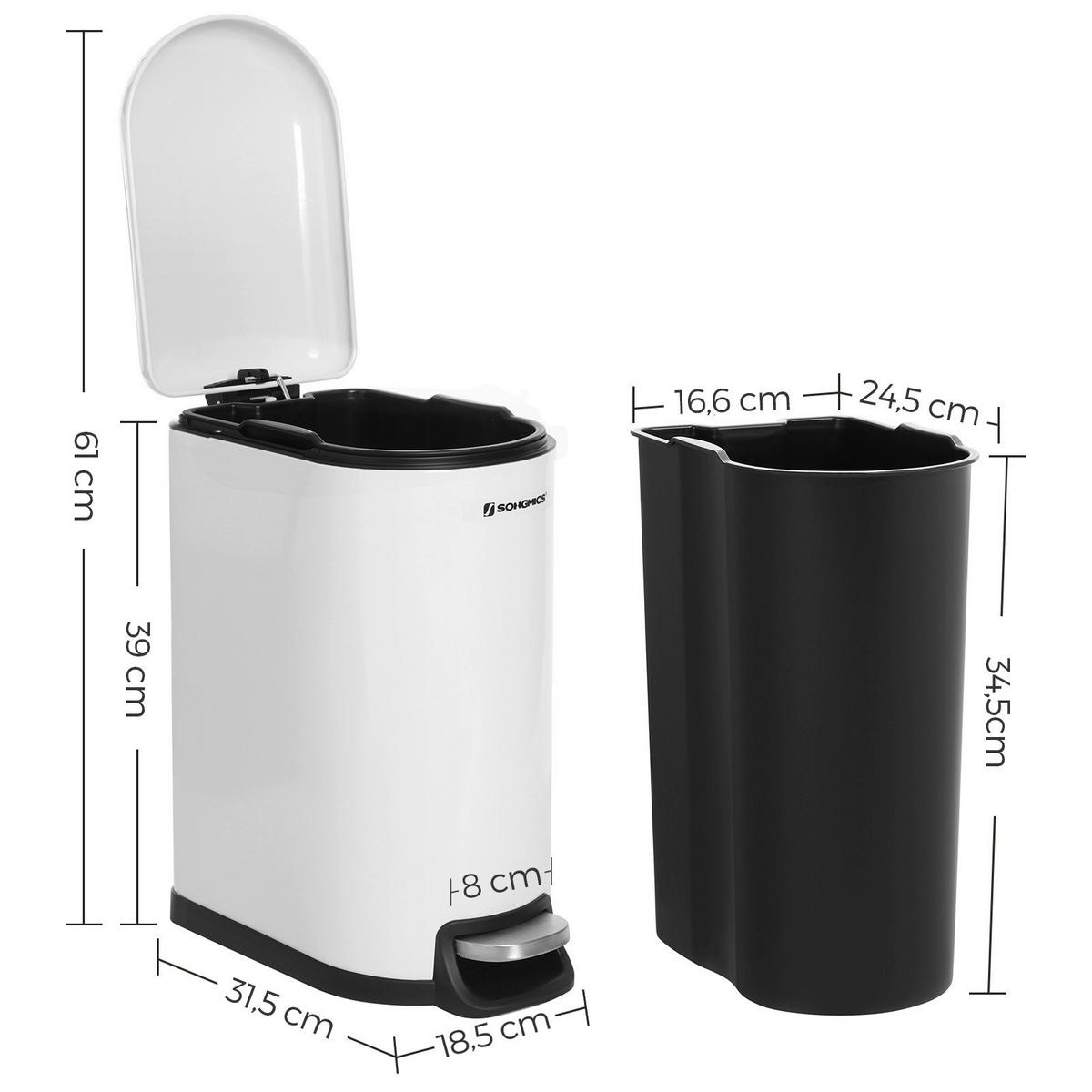 Abfallsammler Weiß B: 31,5 Cm - Schwarz/Weiß, Basics, Kunststoff/Metall (31,5/39/19cm)