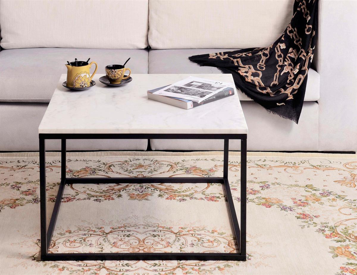COUCHTISCH Marmor B: 75cm - Schwarz/Weiß, Design, Stein/Metall (75/75/48cm) - MID.YOU