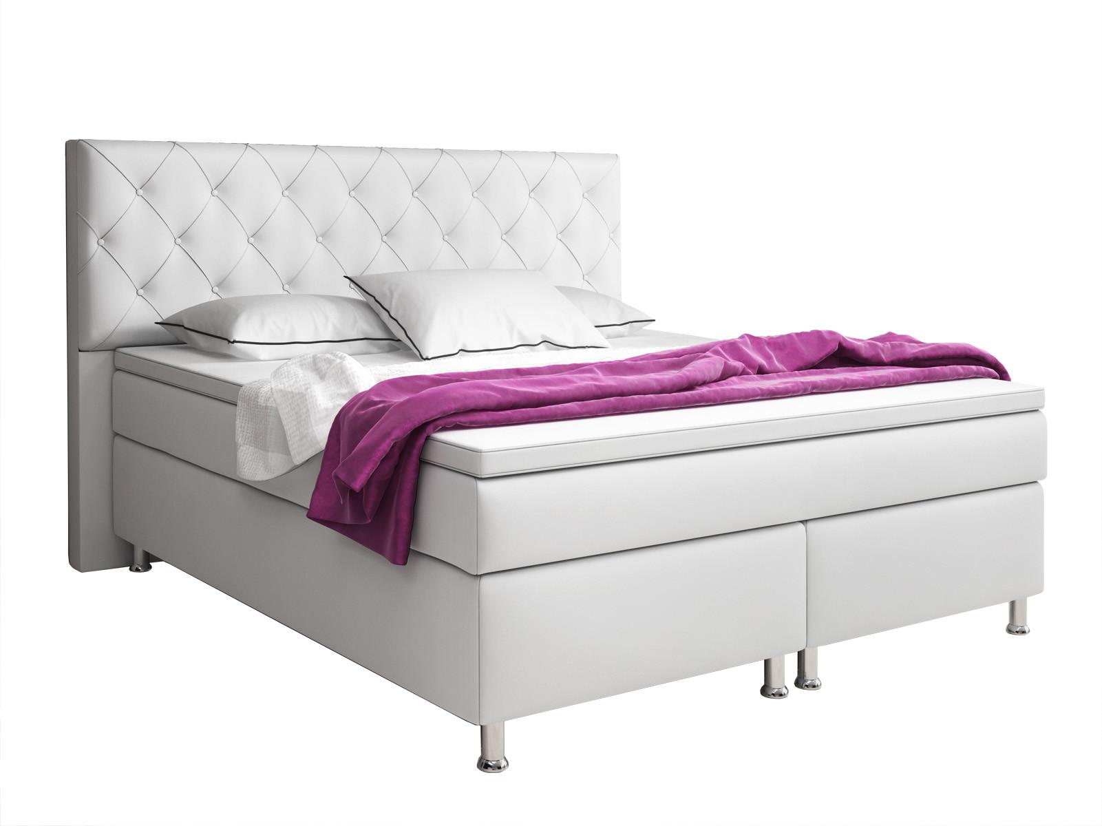 Boxspringbett Mit Topper 1801x200 Cm Turin - Silberfarben/Weiß, KONVENTIONELL, Leder/Textil (180/200cm) - MID.YOU
