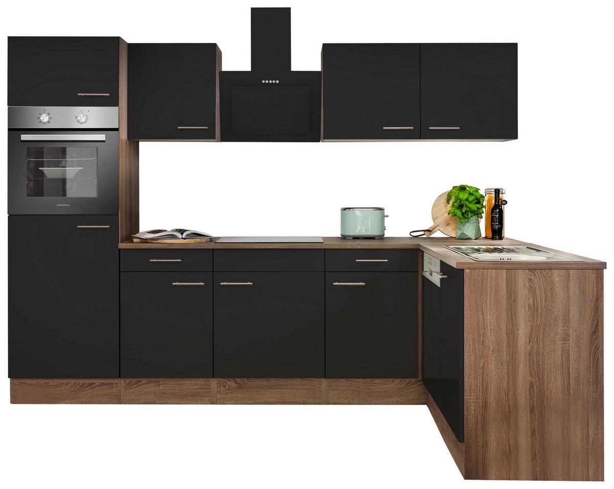 Eckküche Oliver L-Küchenblock 280 cm - Eichefarben/Schwarz, Basics, Holzwerkstoff (280/172cm) - Respekta