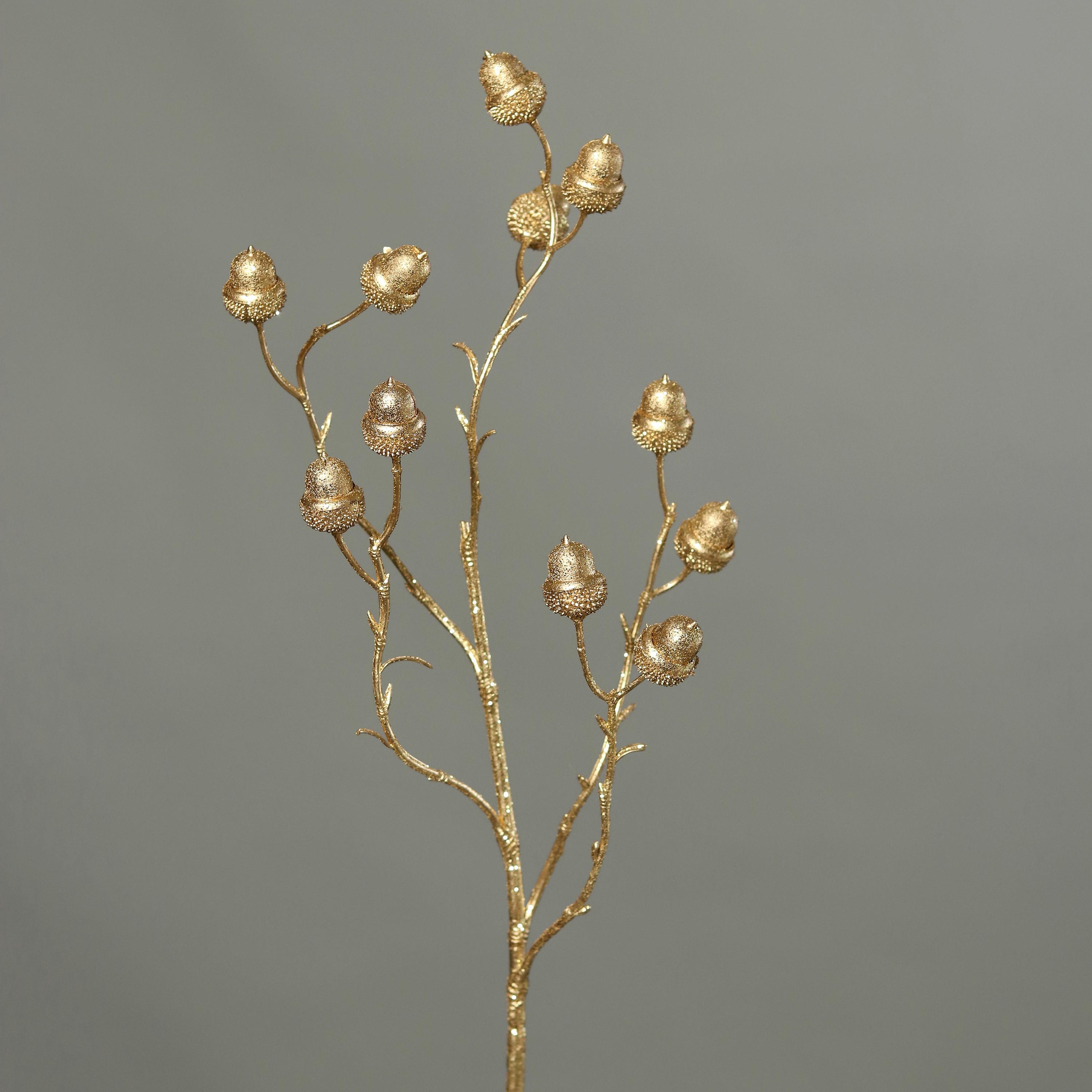 Kunstpflanze Eichelzweig Gold L: 63 cm - Goldfarben, Basics, Kunststoff (63cm)