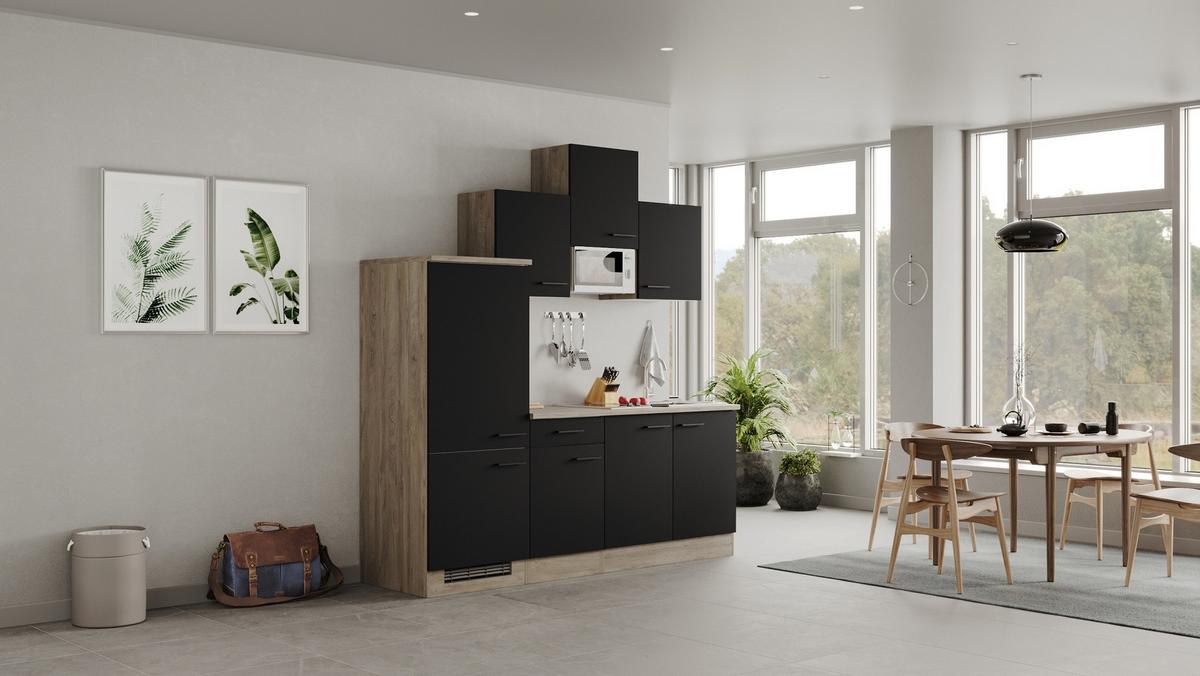 Küchenblock Capri Eiche/Schwarz B: 210 cm - Eichefarben/Schwarz, MODERN, Holzwerkstoff (210cm) - FlexWell