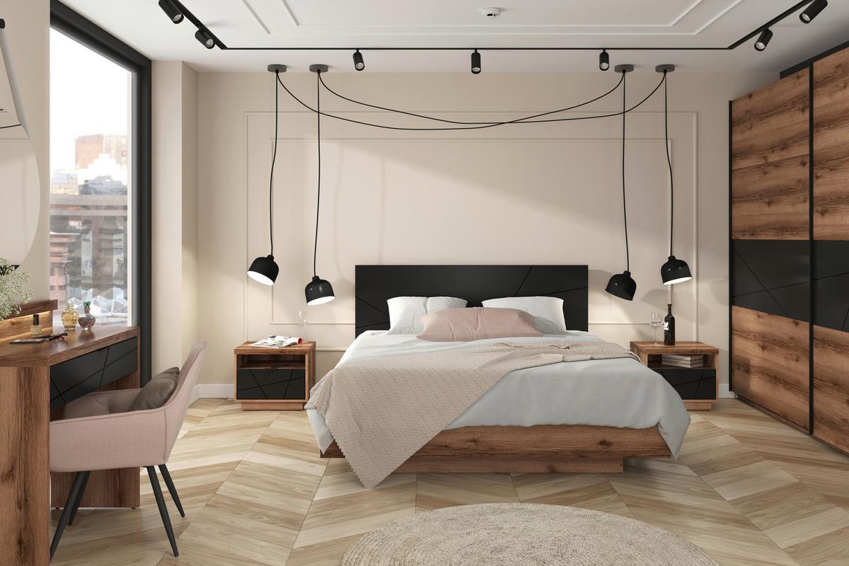 Nachtkästchen Schwarz/eiche Dekor H: 42,5 Cm Forn - Eichefarben/Schwarz, MODERN, Holzwerkstoff/Kunststoff (50/42,5cm) - MID.YOU