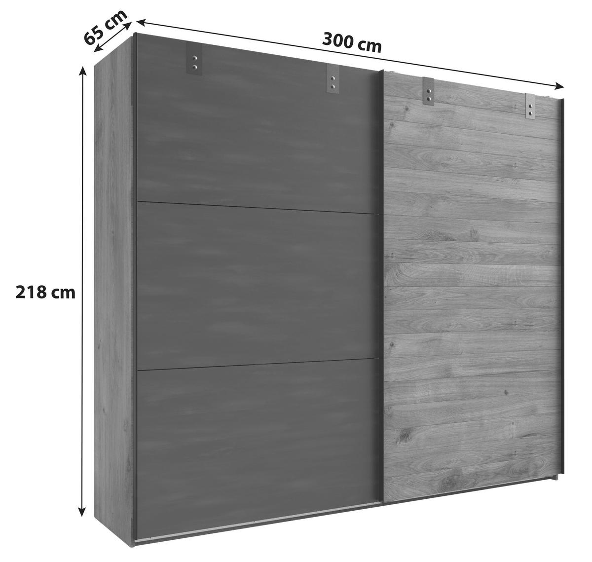 Šatníková skriňa DETRO šírka 300cm - grafitová/farba duba, Basics, kov/kompozitné drevo (300/218/65cm) - MID.YOU