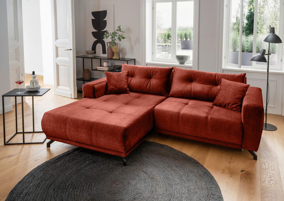 Ecksofa Restato Koralle S: 177x246 cm - Koralle/Schwarz, MODERN, Textil (177/246cm) - MID.YOU