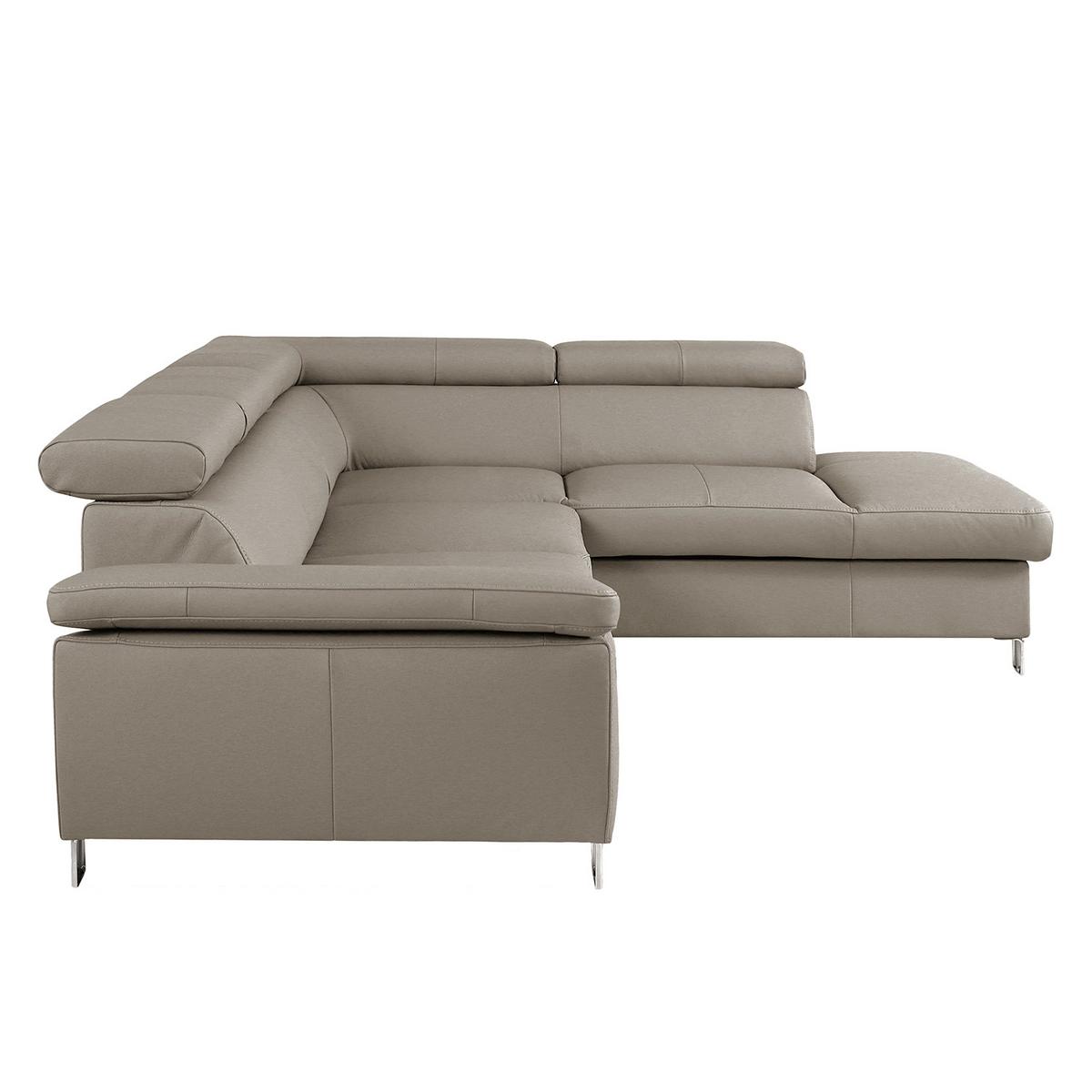 Ecksofa Lugano Teilleder Hellgrau 248x208 - Chromfarben/Hellgrau, Design, Leder/Textil (248/208cm) - Livetastic