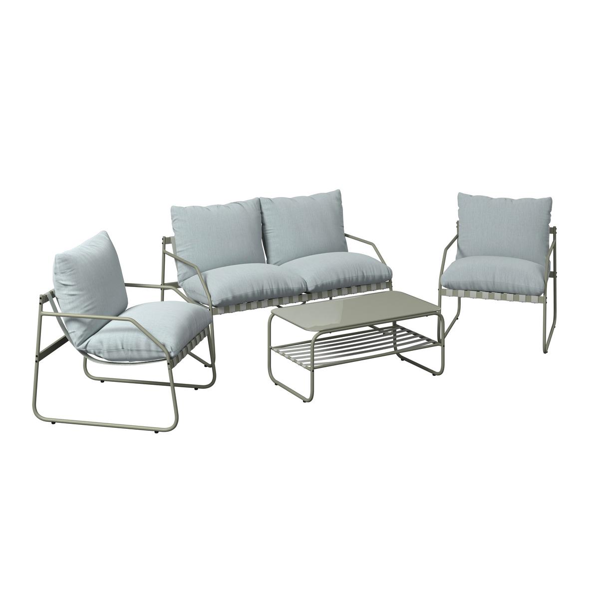 Loungegarnitur Miami - Beige/Grau, MODERN, Glas/Textil (128/62/82cm) - Beldano