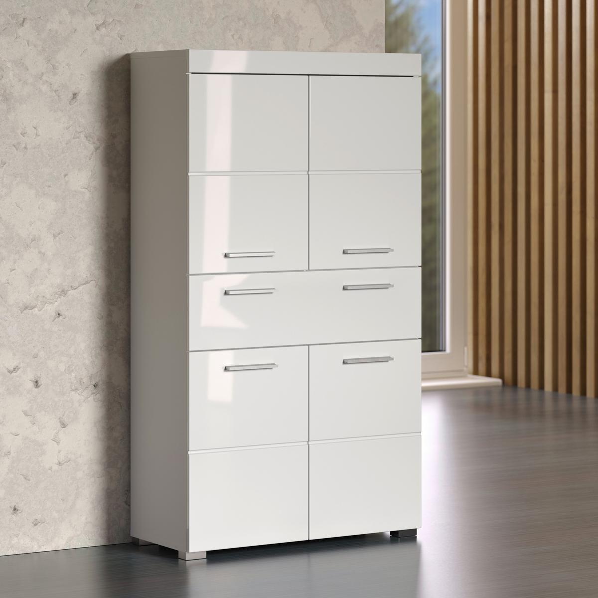 Midischrank Amanda B: 73 cm Weiß - Silberfarben/Weiß, MODERN, Holzwerkstoff (73/130/31cm) - MID.YOU
