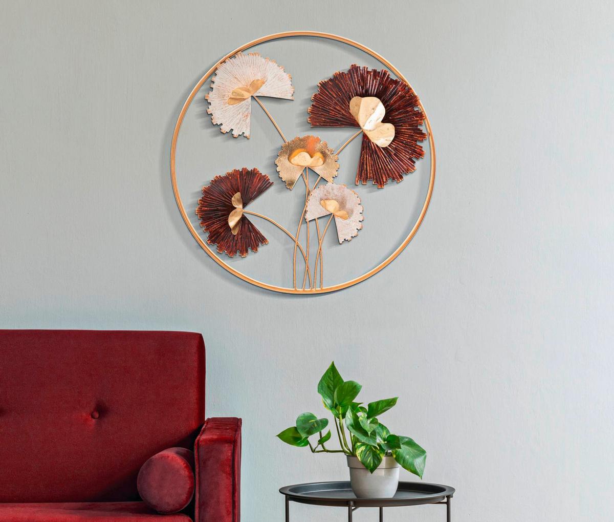 Wanddeko Reddy Round Braun, Weiß, Gold B: 61 Cm - Goldfarben/Braun, Basics, Metall (61/61/5.7cm)