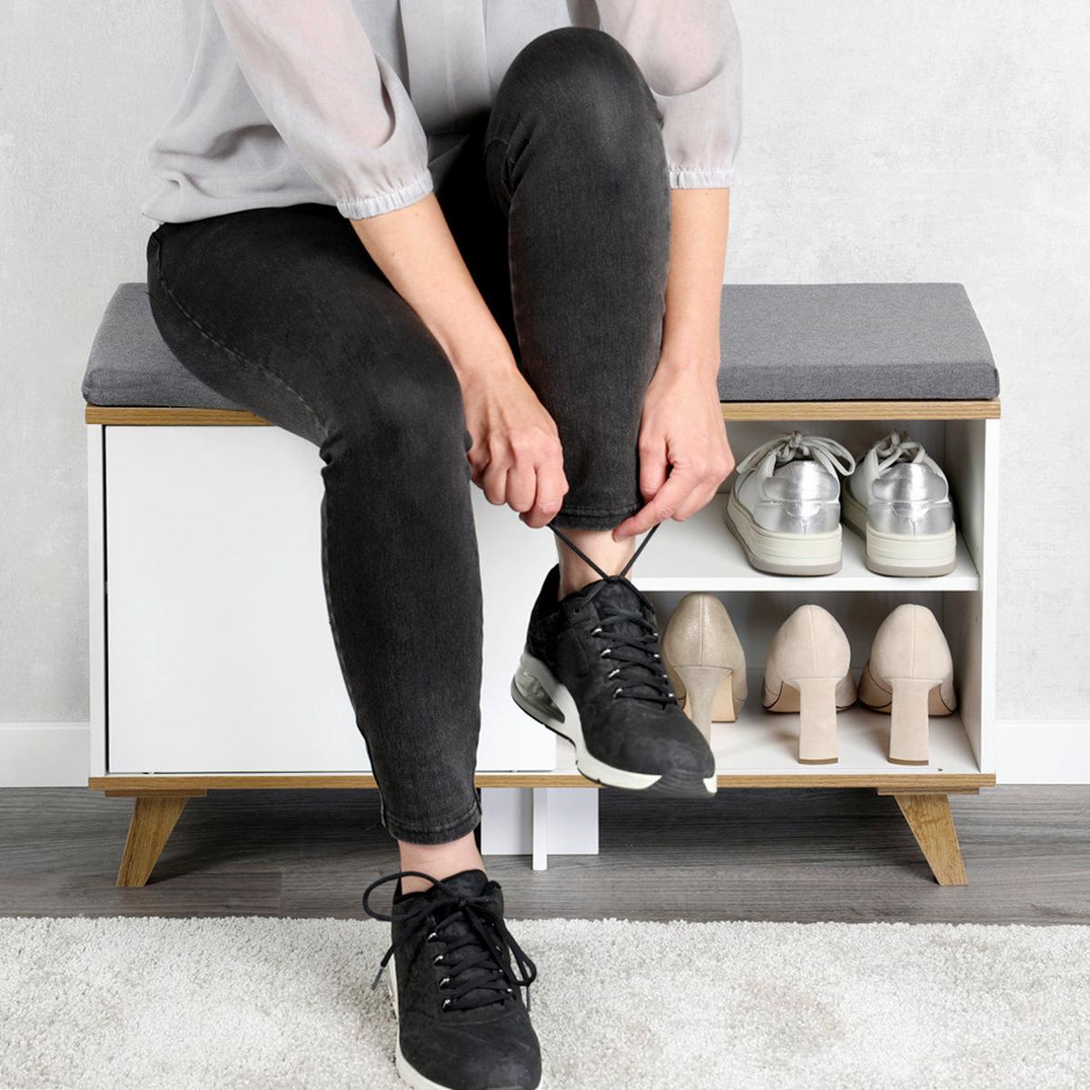 GARDEROBENBANK Grau/Weiß B: 30cm - Eichefarben/Weiß, Basics, Holzwerkstoff/Textil (30/48/77cm) - Kesper