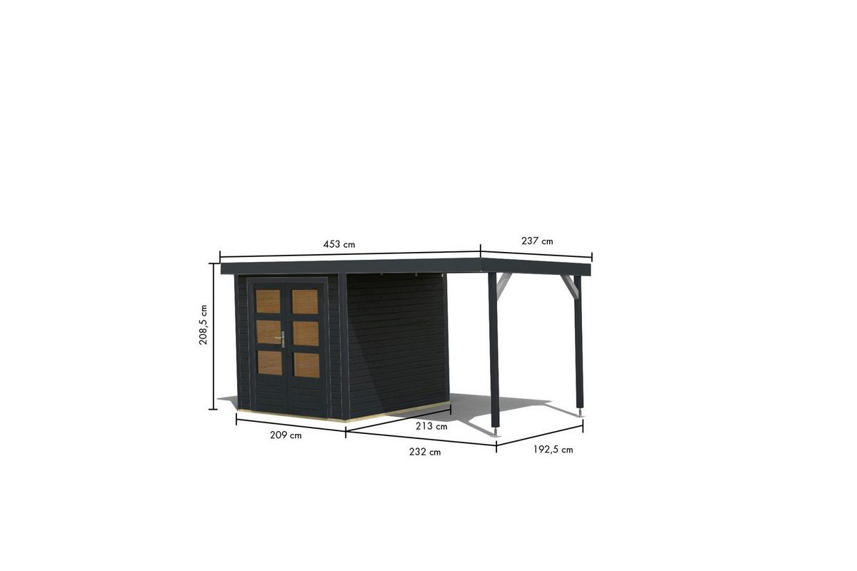 Gartenhaus Gais 2 mit Anbaudach und Fußboden - Anthrazit, MODERN, Holz/Metall (209/208/213cm)