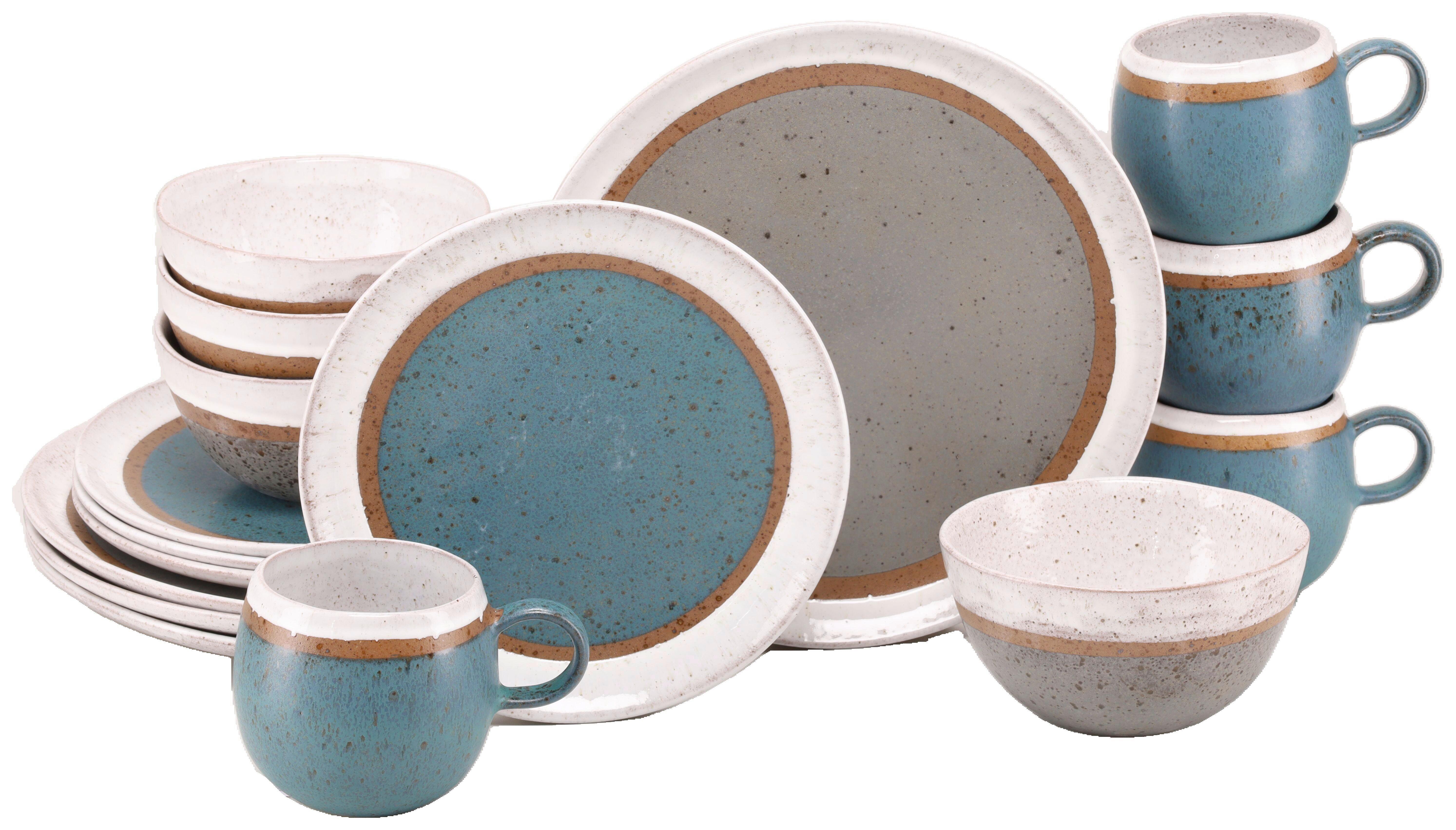 Kombiservice 16-Teilig. Steinzeug, multicolor - Türkis/Cognac, Basics, Keramik - Creatable