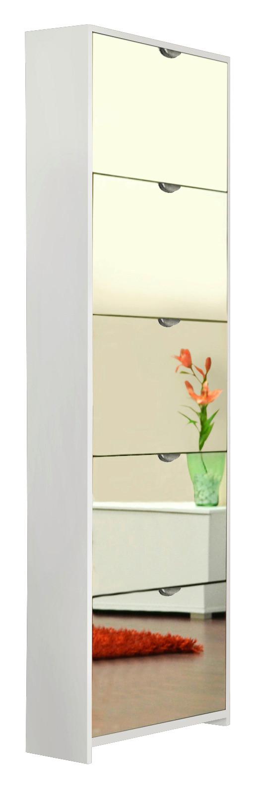 Billenős Cipősszekrény Koblenz - fehér, Design, faalapú anyag/üveg (58/177/17cm) - MID.YOU