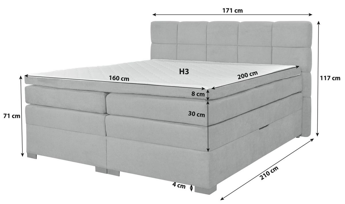 Boxspringbett mit Topper 160x200 April - Dunkelgrau/Schwarz, MODERN, Textil (160/200cm)
