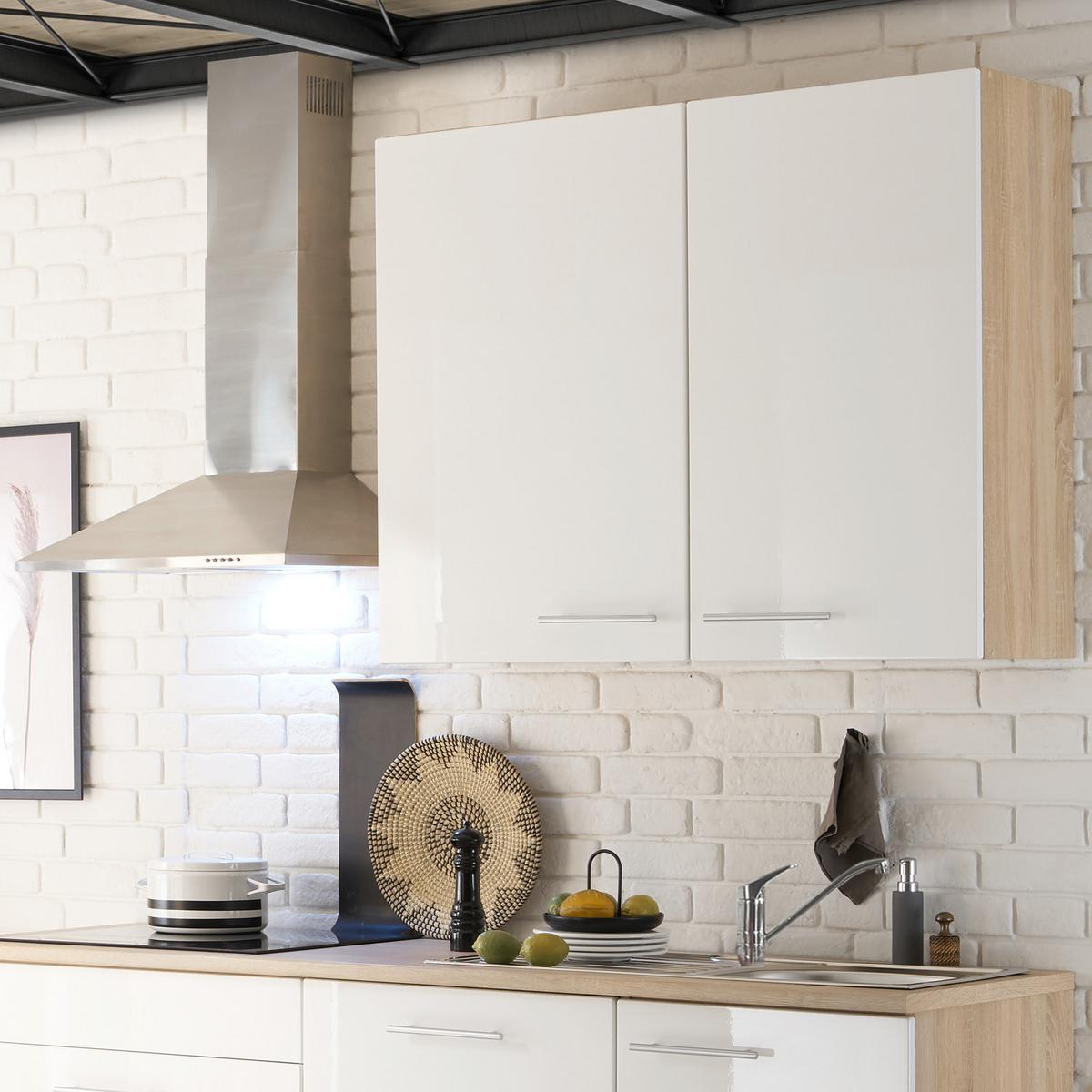 Küchenzeile Laurel ohne Geräte 310 cm Eiche/Weiß Hochglanz - Weiß/Sonoma Eiche, MODERN, Holzwerkstoff (310cm) - MID.YOU