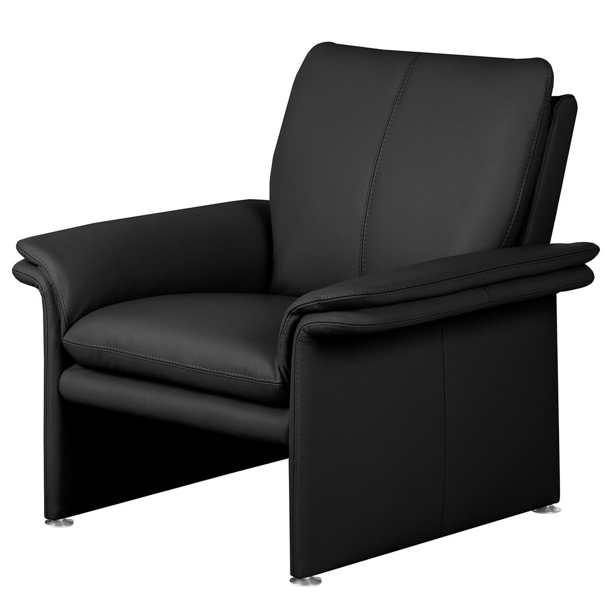 Sessel Comodo Echtleder Schwarz B: 93 cm - Silberfarben/Schwarz, Design, Leder (93/90/88cm) - Livetastic