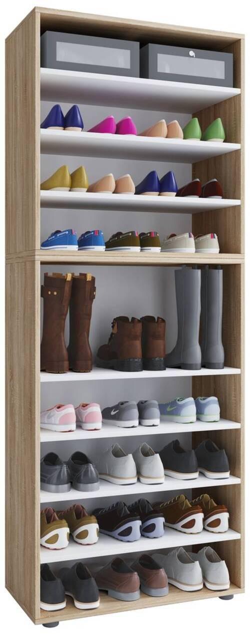 Schuhregal Lona Xxl 9 Ablagen Eiche Dekor H: 183 Cm - Schwarz/Sonoma Eiche, KONVENTIONELL, Holzwerkstoff (70/183/37cm) - MID.YOU