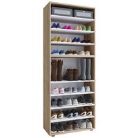 Schuhregal Lona XXL 9 Ablagen Eiche Dekor H: 183 cm - Schwarz/Sonoma Eiche, KONVENTIONELL, Holzwerkstoff (70/183/37cm) - MID.YOU