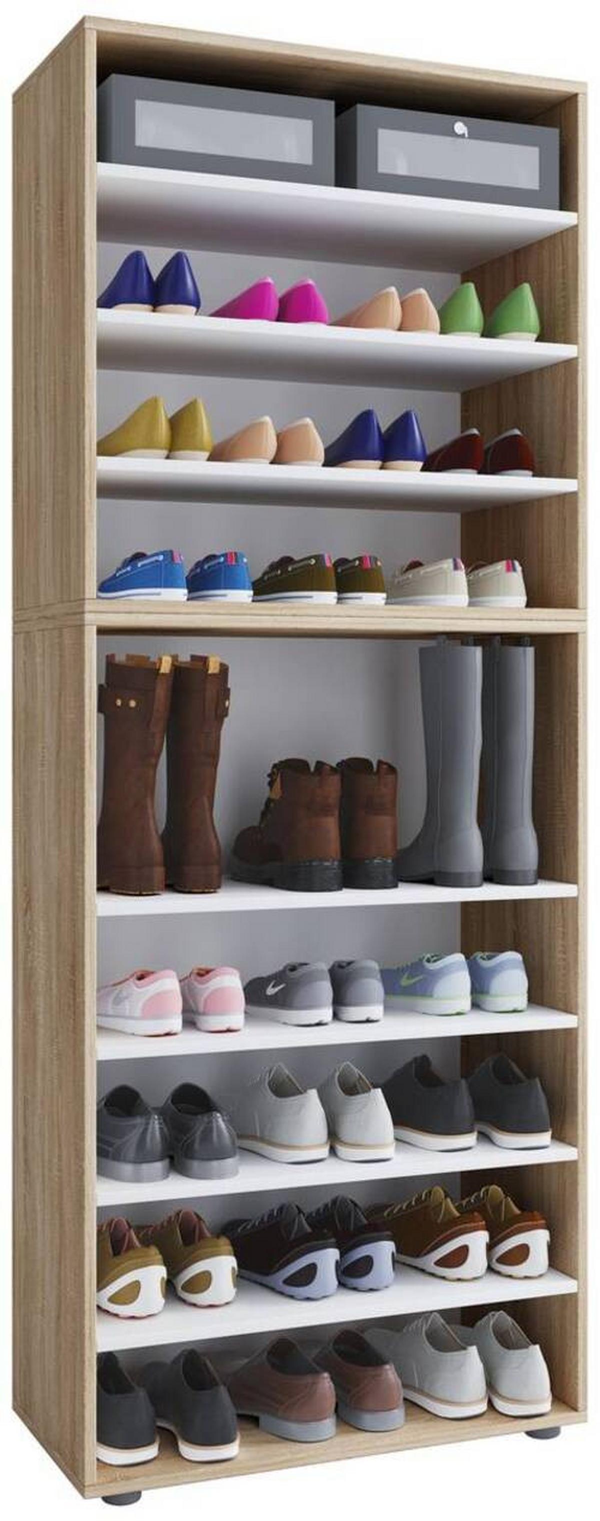 Schuhregal Lona XXL 9 Ablagen Eiche Dekor H: 183 cm - Schwarz/Sonoma Eiche, KONVENTIONELL, Holzwerkstoff (70/183/37cm) - MID.YOU