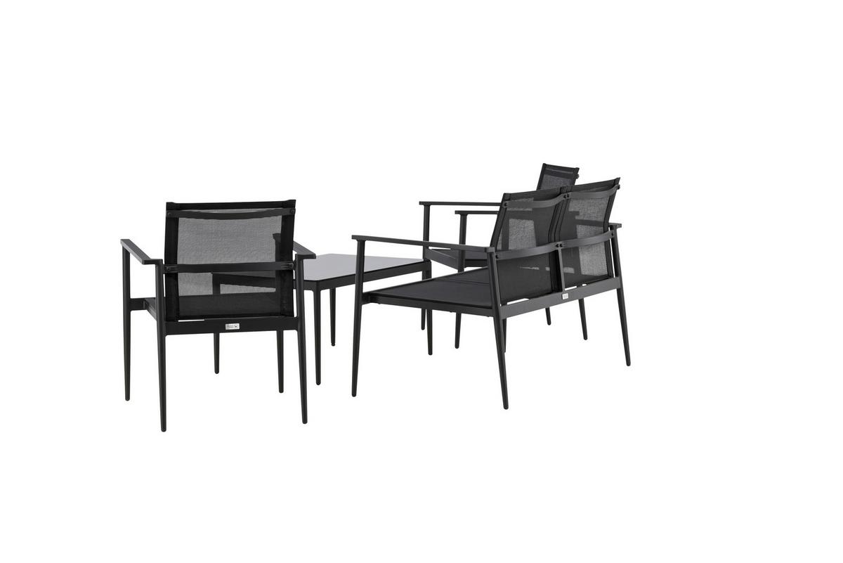 Gartengarnitur 4-Tlg. Break Aluminium/Glas - Schwarz, KONVENTIONELL, Glas/Textil - Gardenson