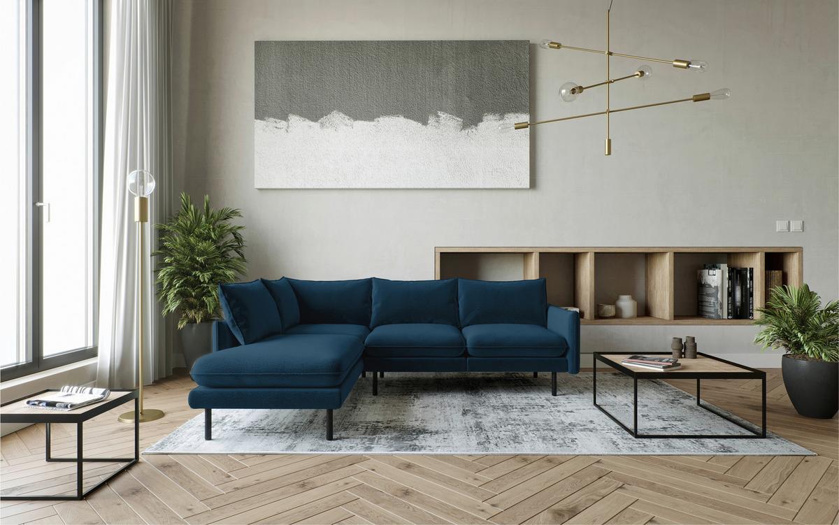 Ecksofa Samos Blau S: 204x267 Cm - Blau/Schwarz, Design, Textil (204/267cm) - Livetastic
