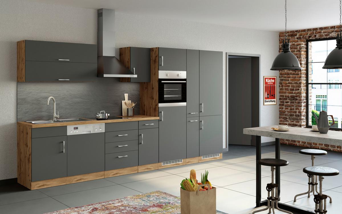 Küchenzeile Sorrento Mit Geräten 360 cm Anthrazit - Anthrazit/Eiche Wotan, MODERN, Holzwerkstoff (360cm) - Held