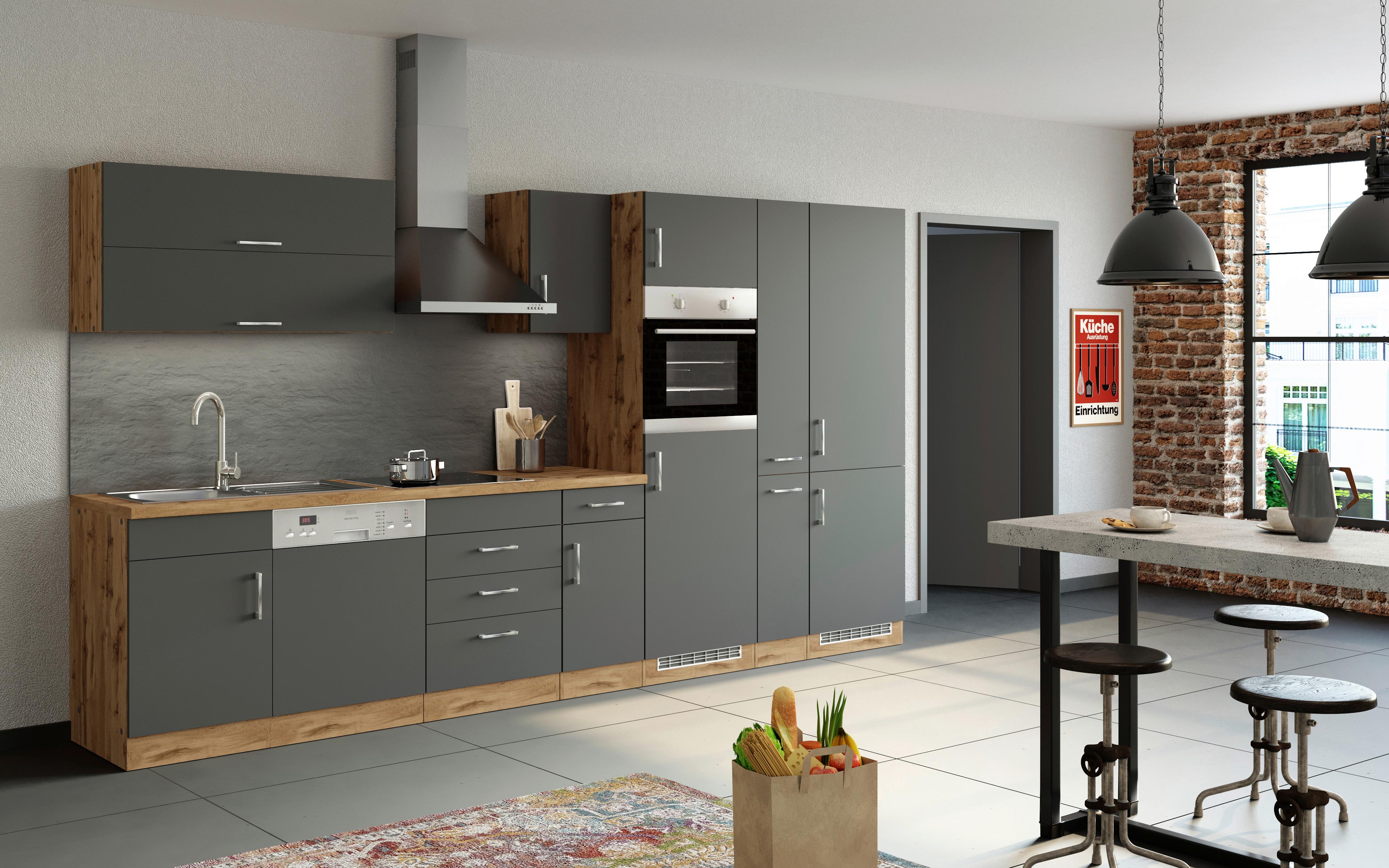 Küchenzeile Sorrento Mit Geräten 360 cm Anthrazit