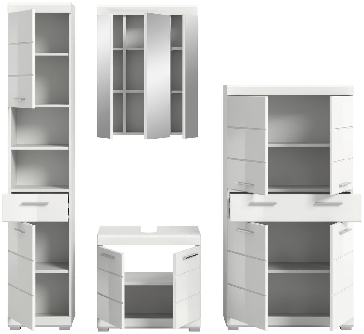 Badezimmer Scout Weiß B: 171 cm - Weiß Hochglanz/Silberfarben, MODERN, Glas/Holzwerkstoff (171cm) - MID.YOU