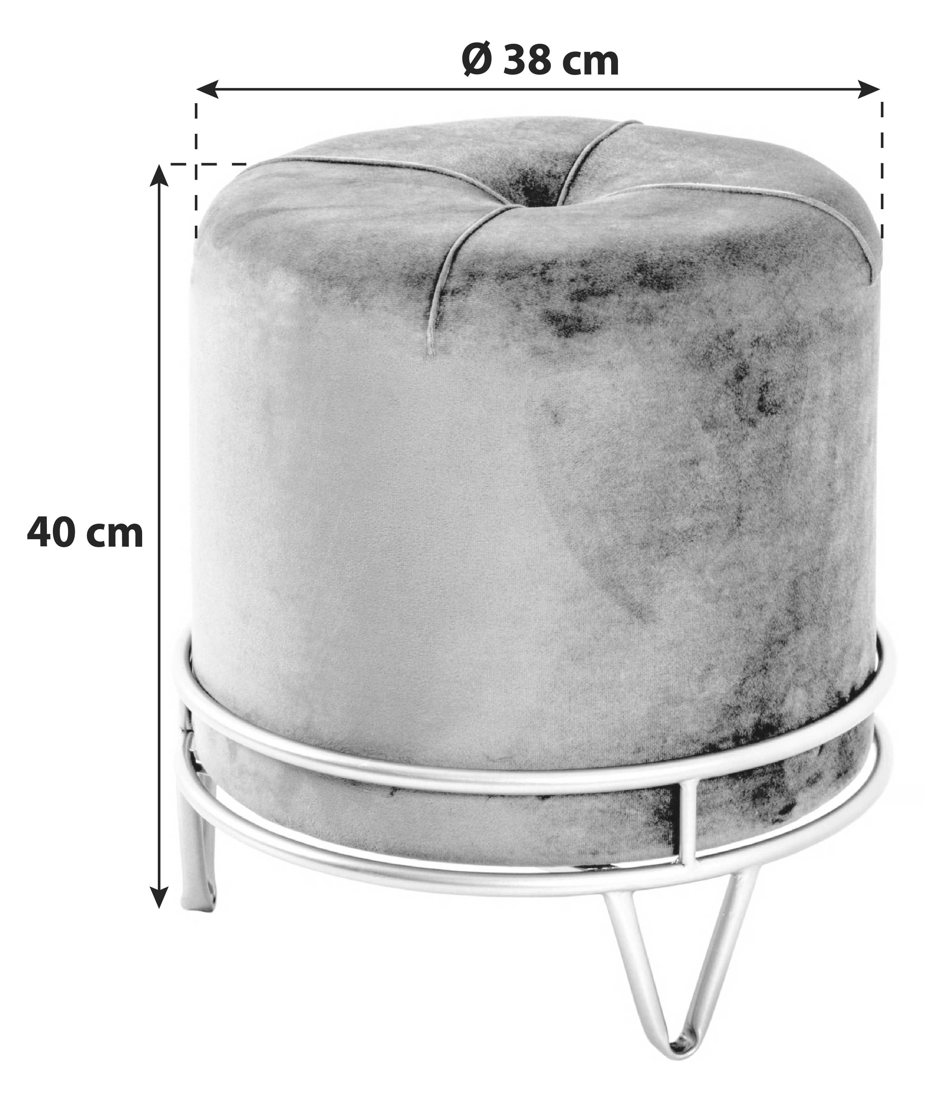 Zamatová taburetka Stool D so zlatým podstavcom, sivá - sivá/zlatá, Basics, kov/kompozitné drevo (38/40cm)