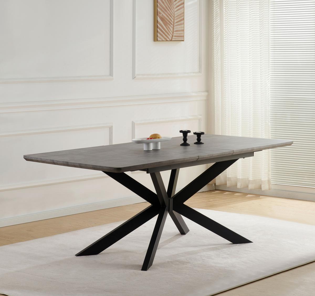 Ausziehtisch Leif 160 Az Mdf Betonoptik, B: 160-200 cm - Schwarz/Grau, KONVENTIONELL, Holzwerkstoff/Metall (160-200/76/90cm) - MID.YOU
