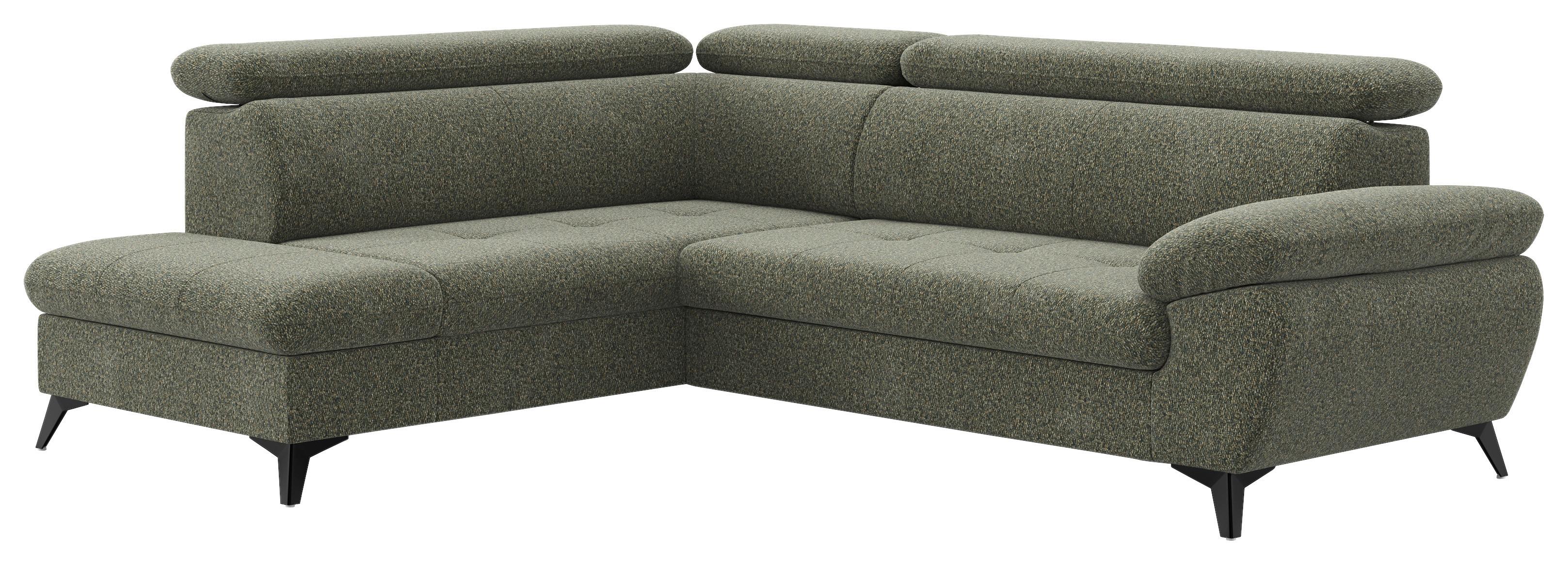 Ecksofa mit Bettfunktion Hudson, Chenille Dunkelgrün - Dunkelgrün/Schwarz, KONVENTIONELL, Textil (207/256cm) - Sembella