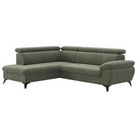 Ecksofa mit Bettfunktion Hudson, Chenille Dunkelgrün - Dunkelgrün/Schwarz, KONVENTIONELL, Textil (207/256cm) - Sembella