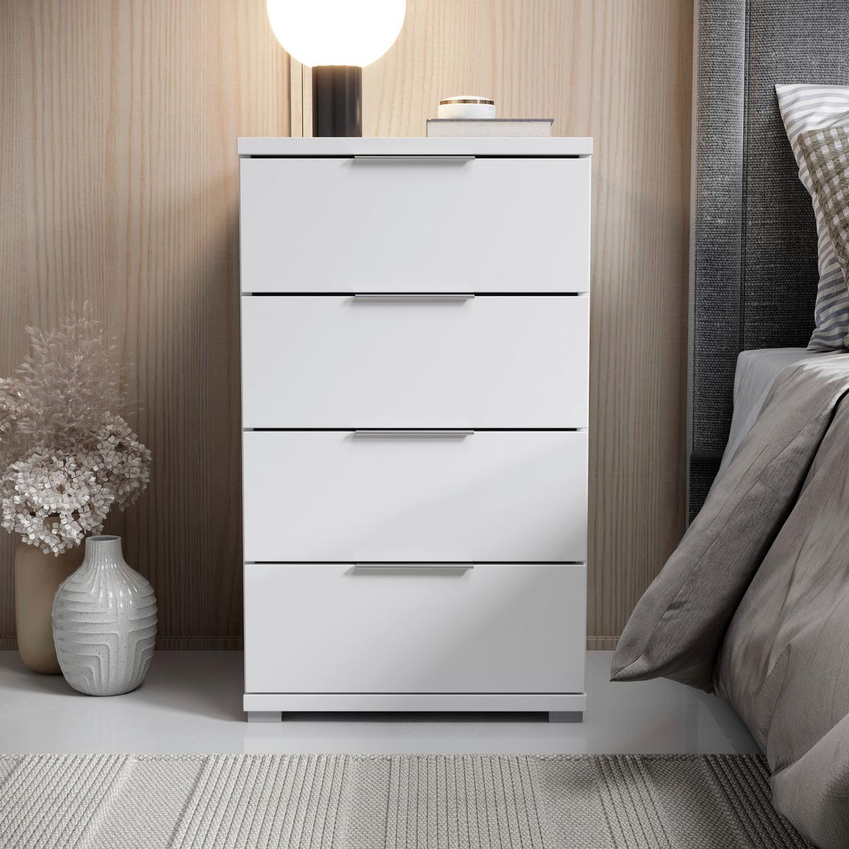 Nachtkästchen Smilla 4l W - Alufarben/Weiß, KONVENTIONELL, Holzwerkstoff (46/79/42cm)