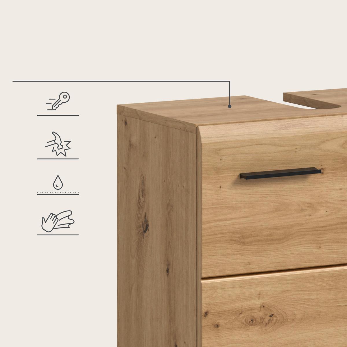 Badezimmer Ice Eiche Artisan Dekor B: 60cm - Schwarz/Eiche Artisan, Trend, Glas/Holzwerkstoff (60cm) - MID.YOU