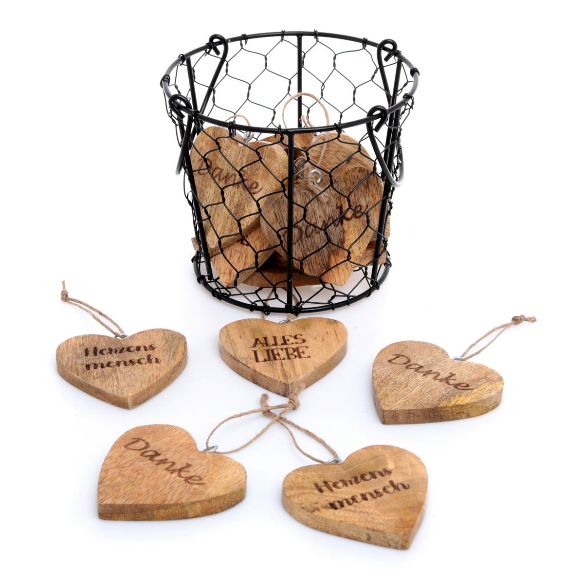 Dekohänger Herzanhänger - ROMANTIK / LANDHAUS, Holz/Metall (7/7cm)