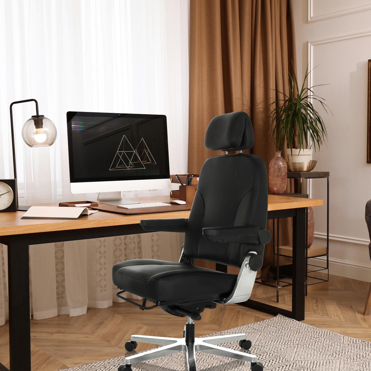 Chefsessel 24 Hours F - Silberfarben/Schwarz, Basics, Leder/Metall (70/123-133/63cm) - MID.YOU