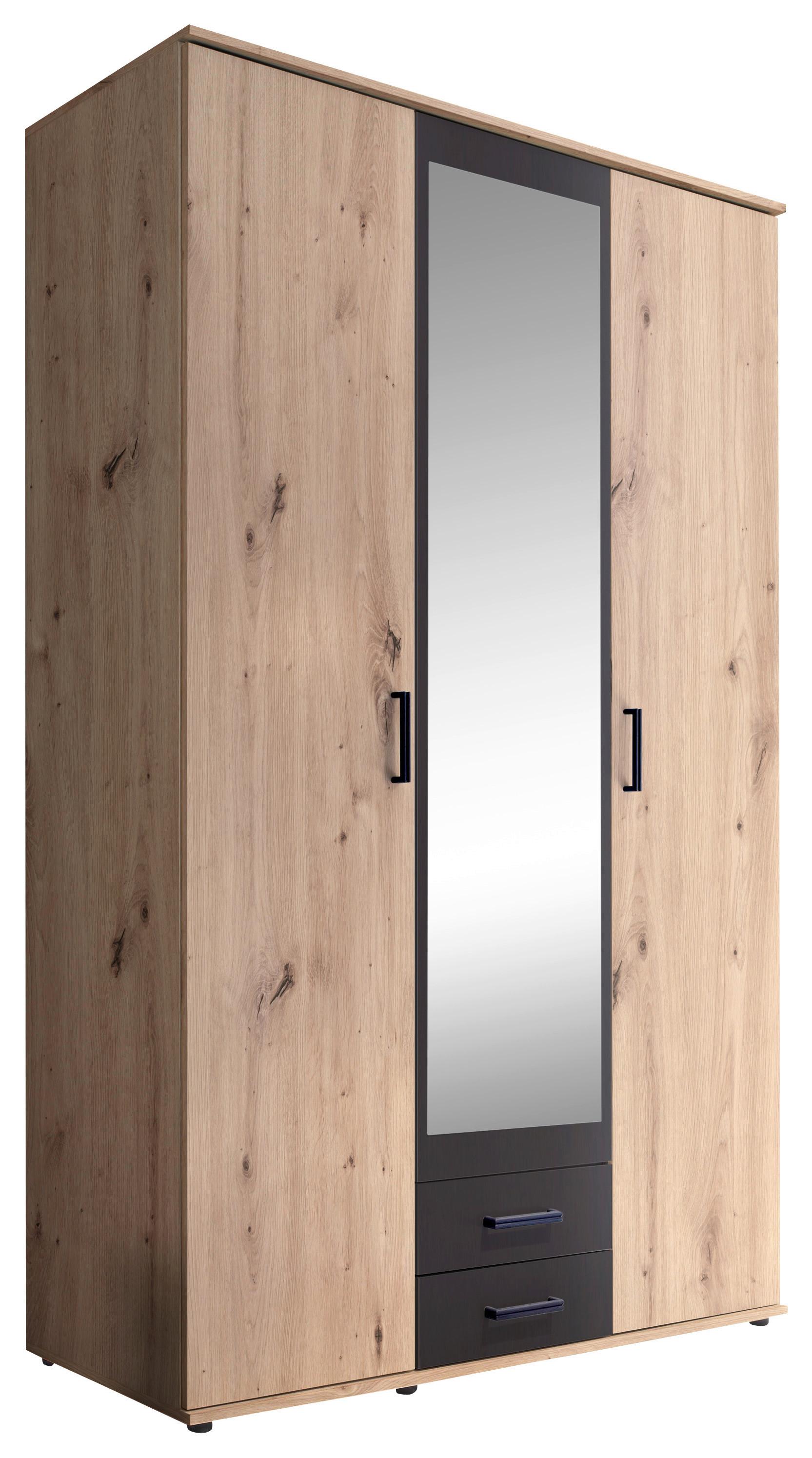 Drehtürenschrank Mit Spiegel + Laden 120 Cm Chicago, Eiche - Eichefarben/Anthrazit, Basics, Glas/Holzwerkstoff (120/196/53,5cm) - MID.YOU
