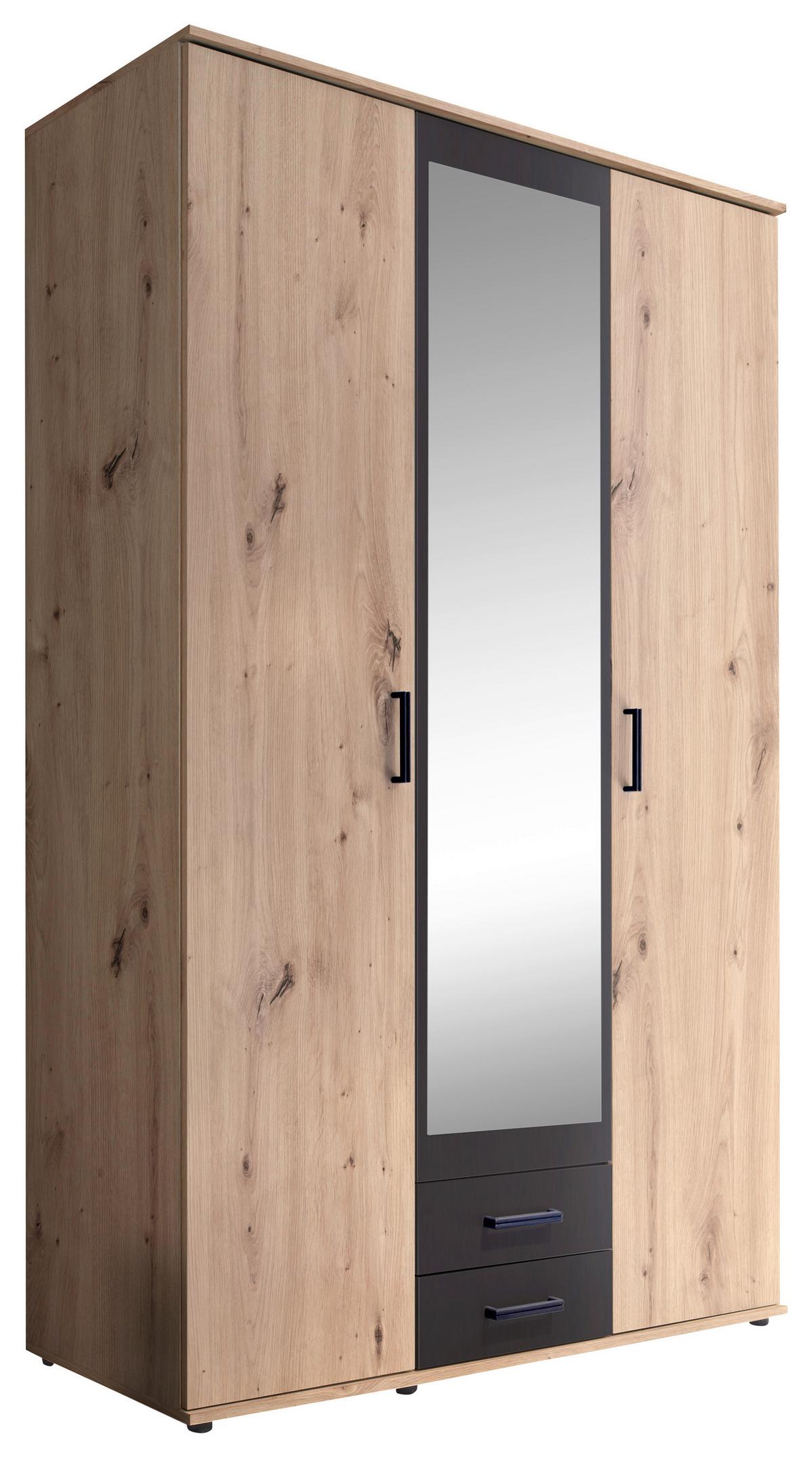 Šatníková skriňa CHICAGO šírka 119,6cm - farba duba/antracitová, Basics, kompozitné drevo/sklo (120/196/53,5cm) - MID.YOU