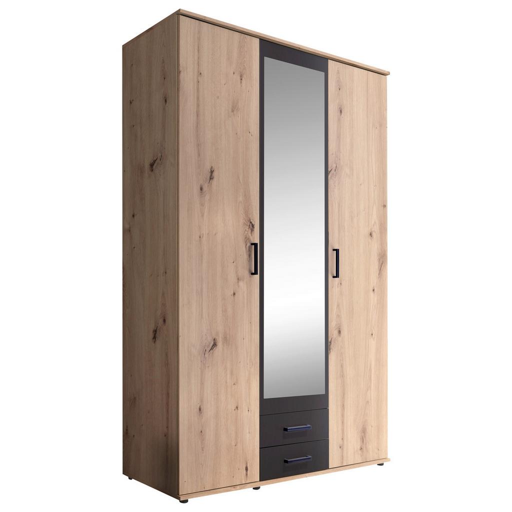 Drehtürenschrank Mit Spiegel + Laden 120 Cm Chicago, Eiche