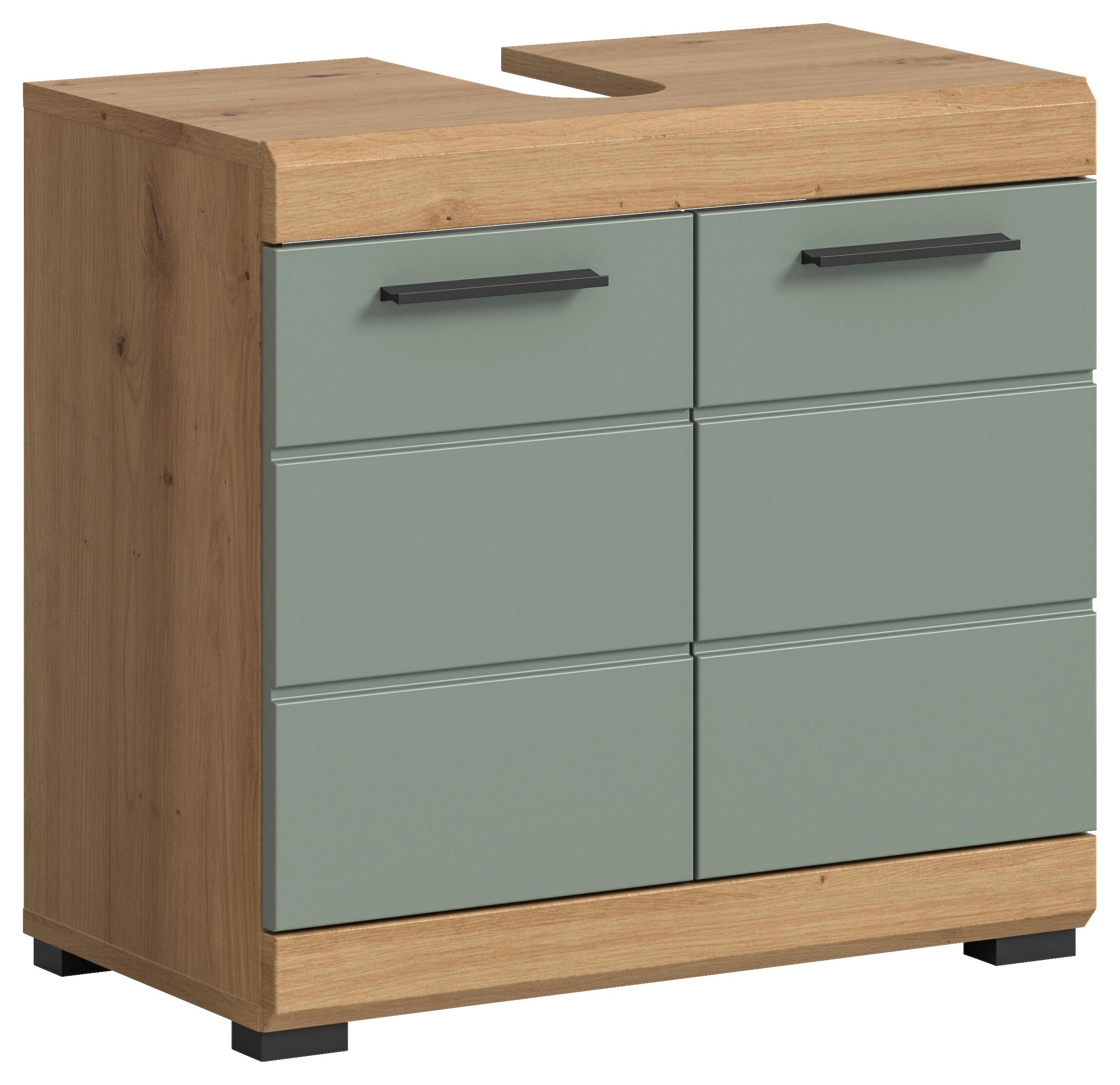 Waschbeckenunterschrank Scout Eiche Artisan Dekor Salbeigrün - Salbeigrün/Schwarz, MODERN, Holzwerkstoff (60/56/34cm) - MID.YOU