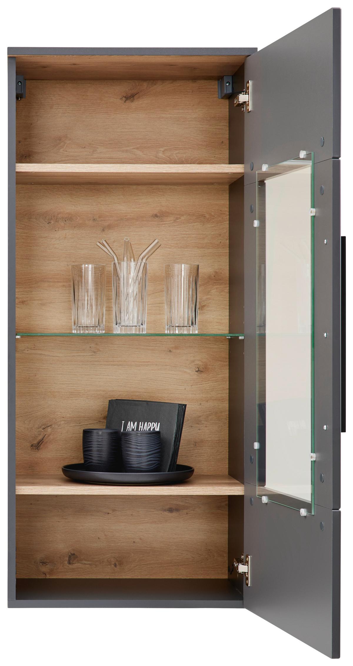 Hängevitrine Atlanta B: 50,1 Cm Grau/eiche Viking Dekor - Eichefarben/Silberfarben, MODERN, Holzwerkstoff (50,1/113,2/32,2cm)