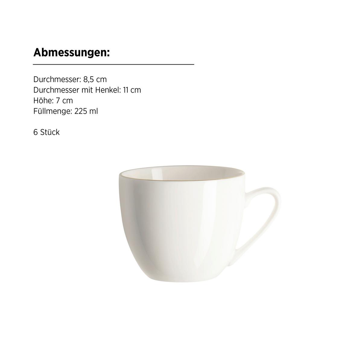 Kaffeeservice Felise 18-teilig New Bone China, Weiß, 6 Pers. - Weiß, Basics, Keramik - Mäser