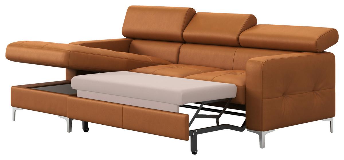 Ecksofa Mit Schlaffunktion Sammy Gelb Leder - Chromfarben/Gelb, Design, Leder (168/227cm) - Livetastic