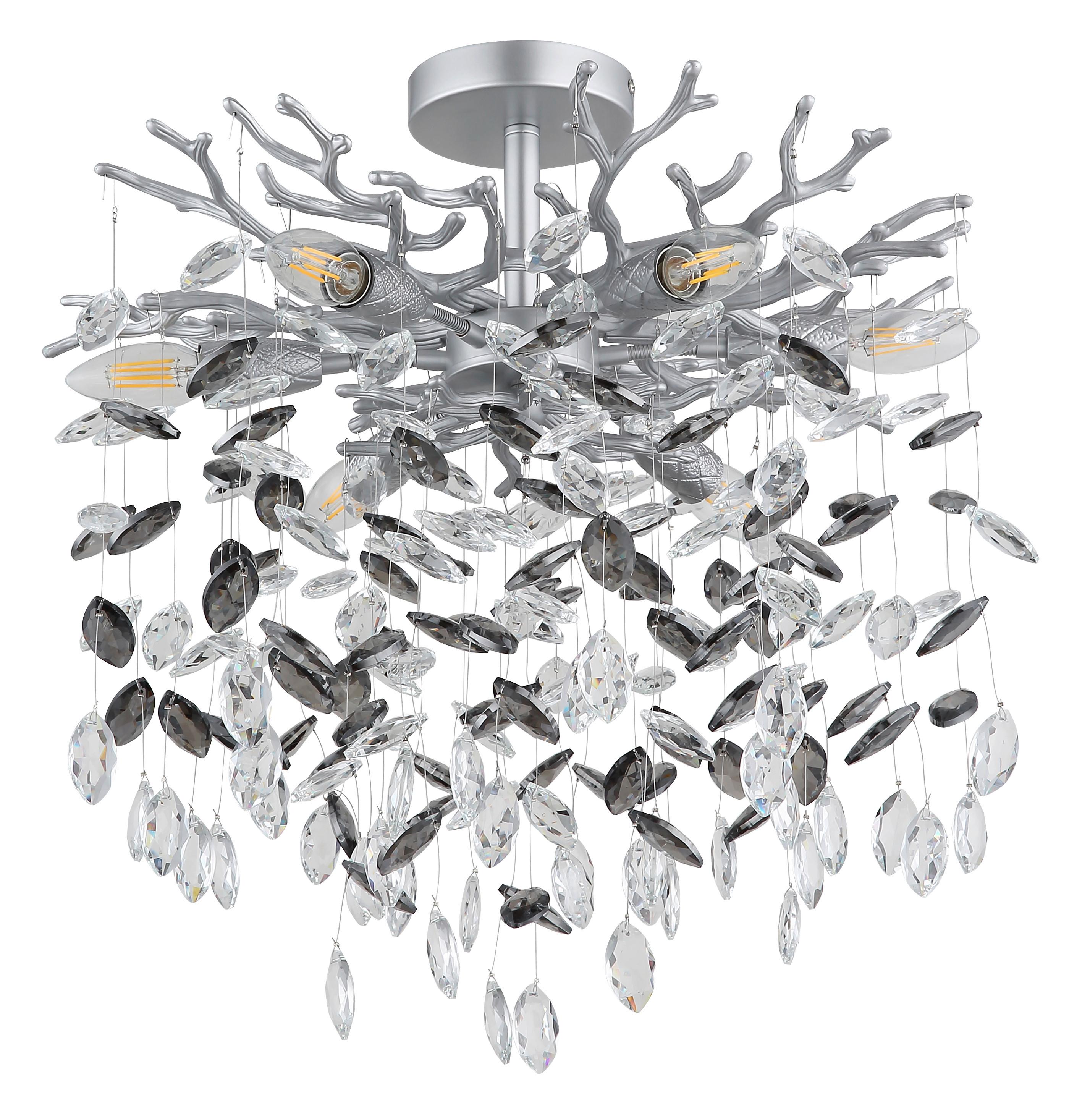 DECKENLEUCHTE Grau, Silbefarben, ca. 50x54cm - Klar/Silberfarben, Design, Glas/Metall (50/54cm) - Globo