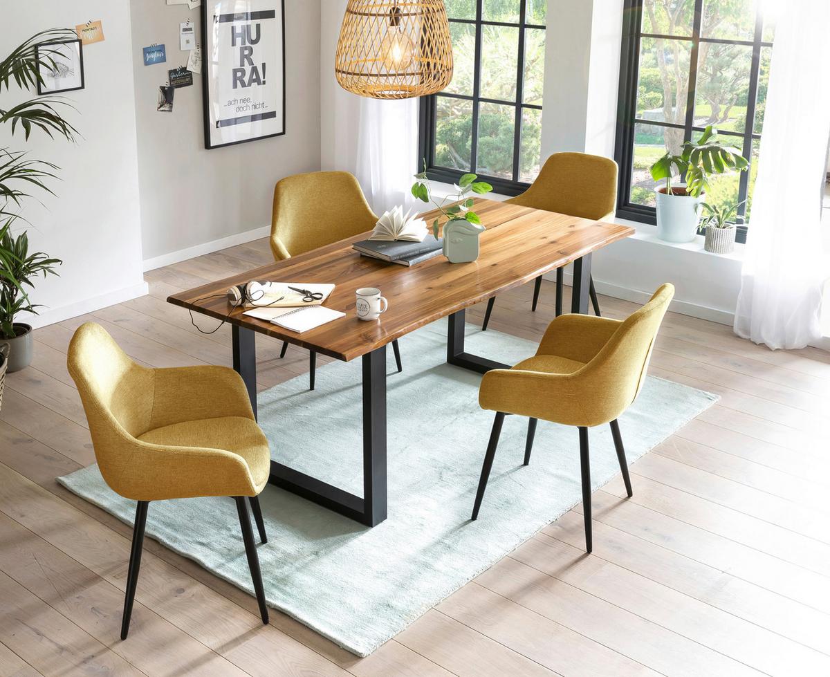 Tischgruppe Gelb/Cognac L: 180 cm - Cognac/Gelb, MODERN, Holz/Textil (180/90/77cm) - Livetastic