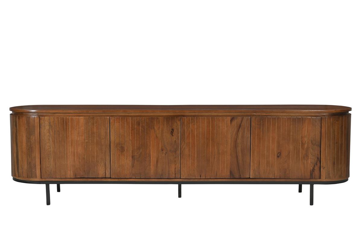 Lowboard Mangoholz/Schwarz B: 210cm - Schwarz/Naturfarben, Design, Holz/Metall (210/56/43cm) - MID.YOU