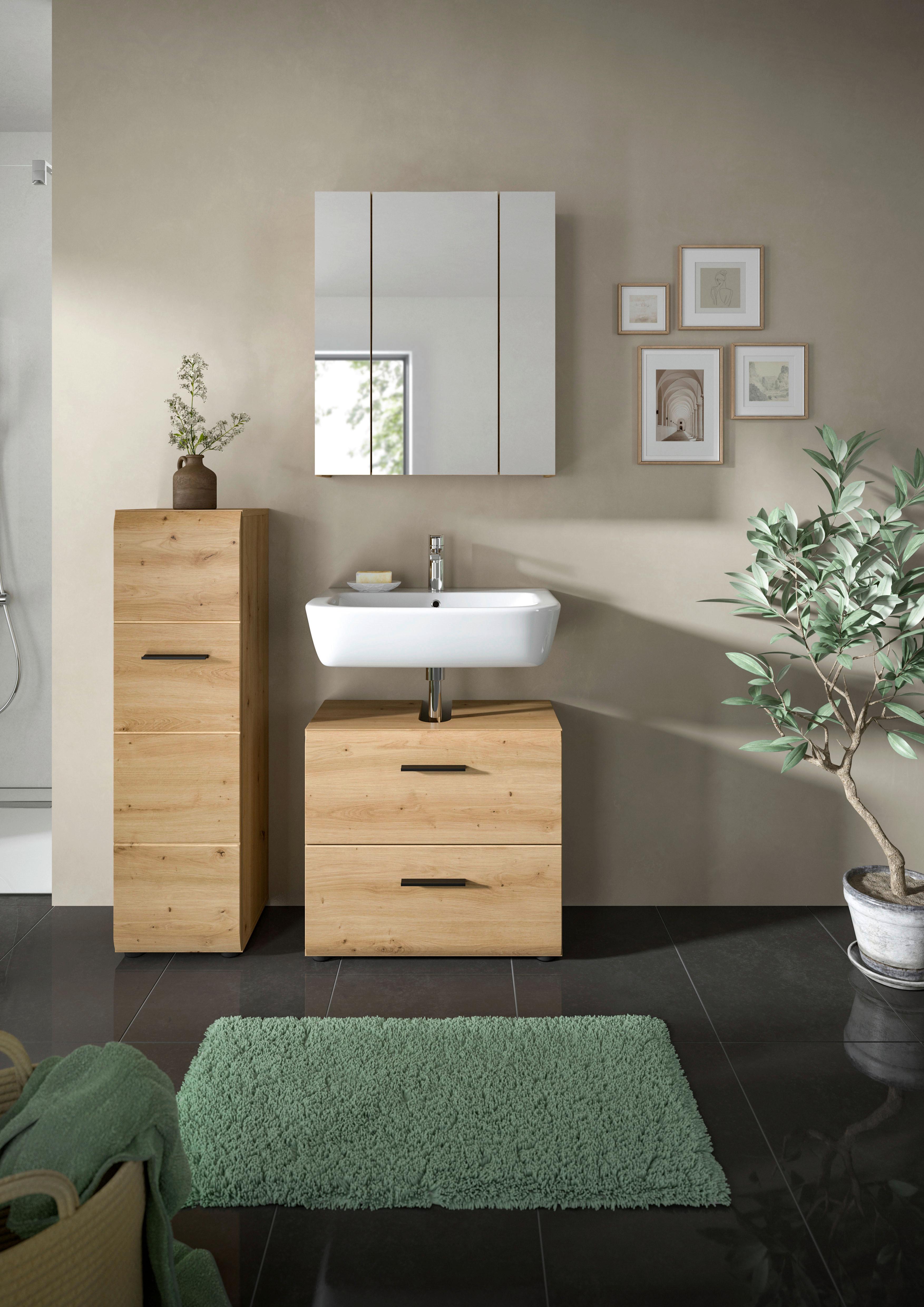Badezimmer Ice Eiche Artisan Dekor B: 90cm - Schwarz/Eiche Artisan, Basics, Holzwerkstoff (90cm) - MID.YOU